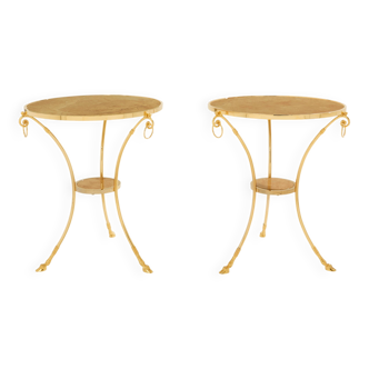 Pair of neoclassical side tables brass marble Maison Charles 1960