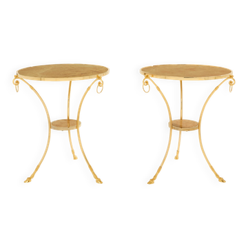 Pair of neoclassical side tables brass marble Maison Charles 1960