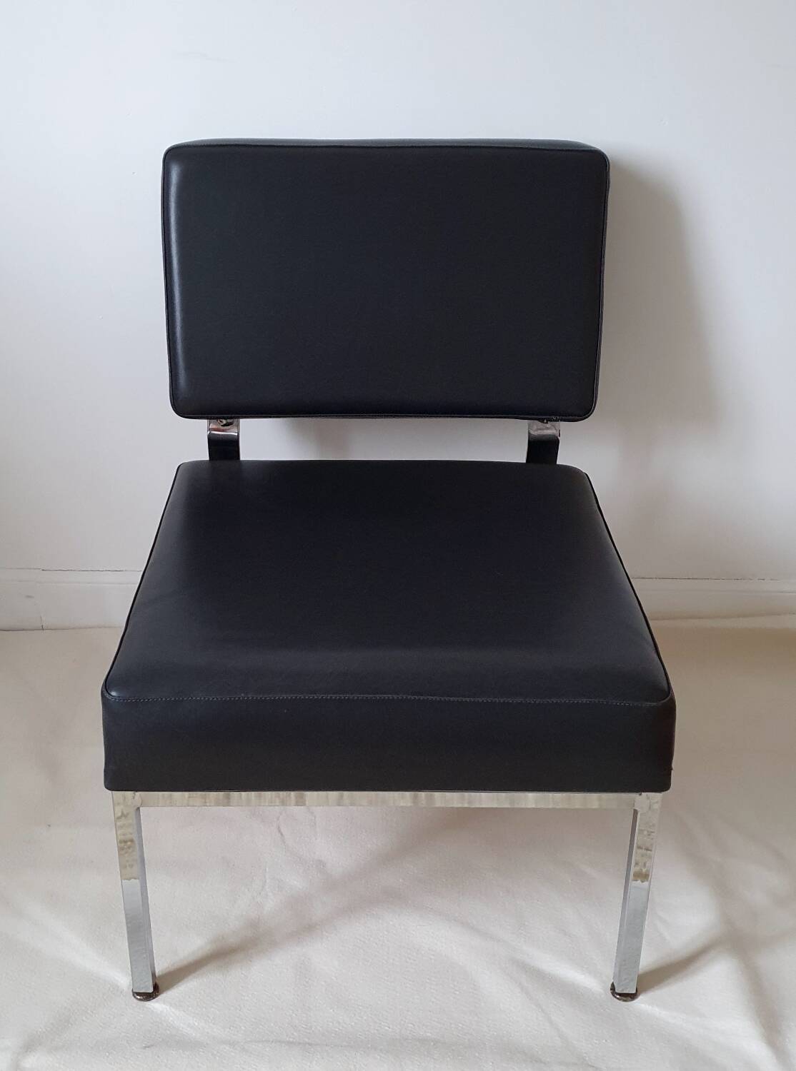 Chrome metal and imitation leather armchair from the 50s