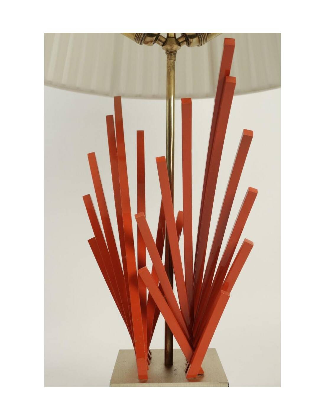 Orange lacquered metal lamp, marble base, 1970.