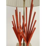 Orange lacquered metal lamp, marble base, 1970.