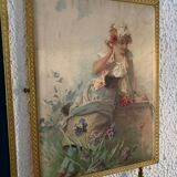 Vintage mirror 1900 triptych barber brass chiseled - 27 x 58 cm