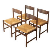 Chaises de salle à manger des années 1970 avec tressage d'origine en jonc de mer (lot de 4)