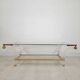 Square coffee table in brass, lucite and glass hollywood regency