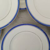 White Porcelain Cheesecake Dessert Plates with Blue Border and Gold Fillet
