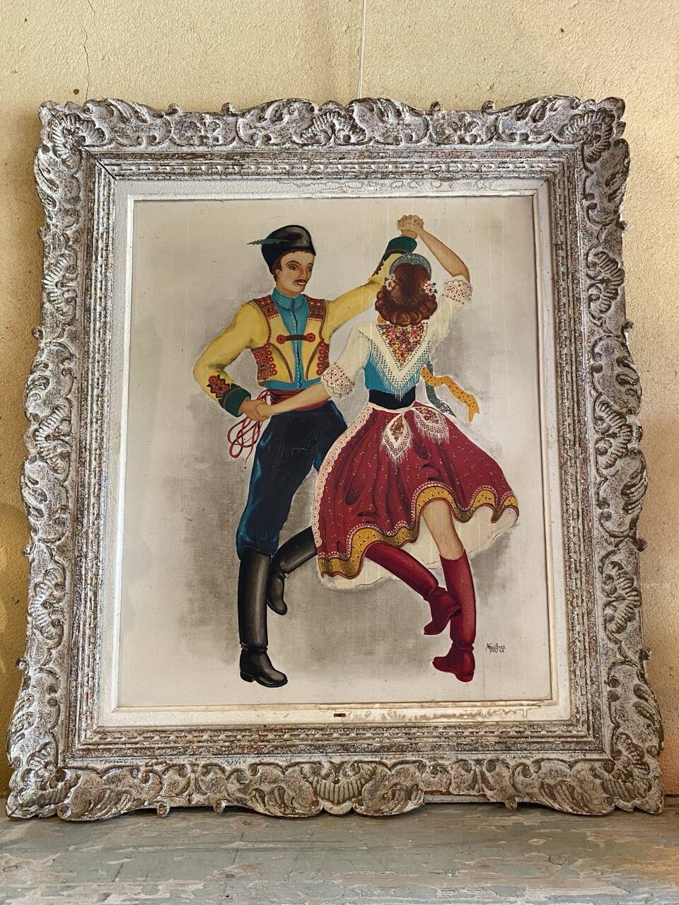 Tableau ancien, danse folklorique, A. Guillaud (1948)