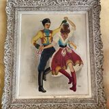 Tableau ancien, danse folklorique, A. Guillaud (1948)