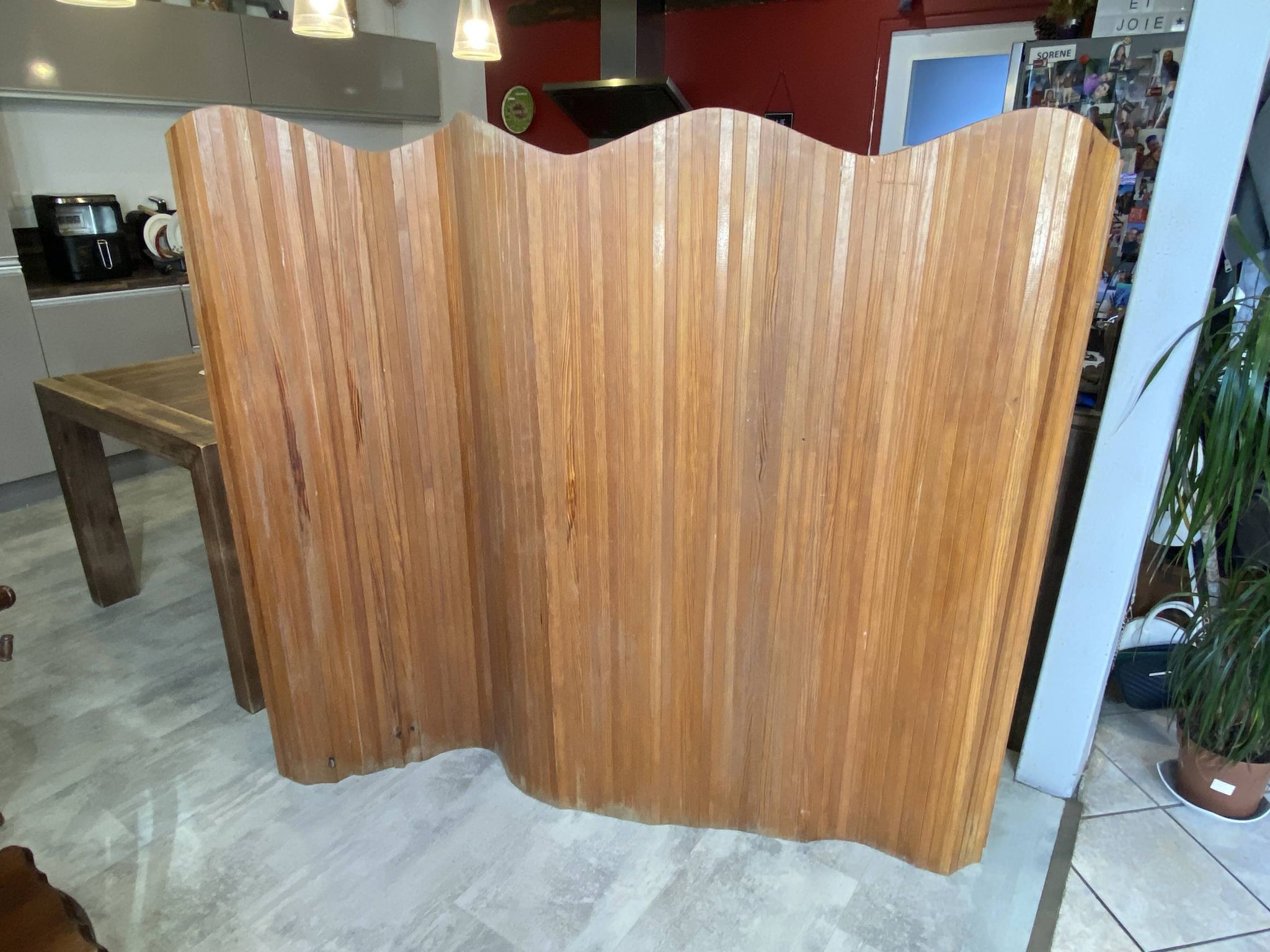 Paravent style Baumann bois autoportant vague pliable vintage 1950