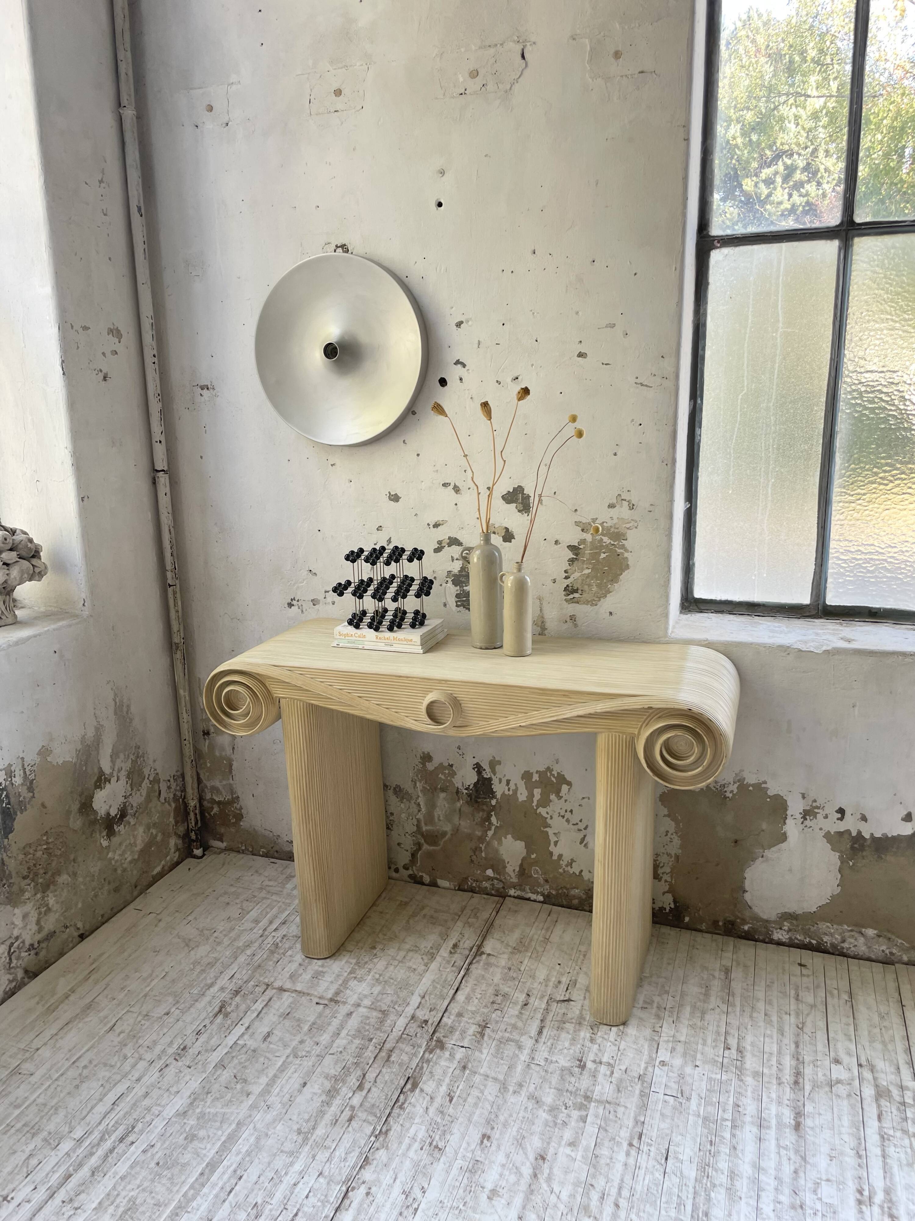 70s console in tropicalist rattan