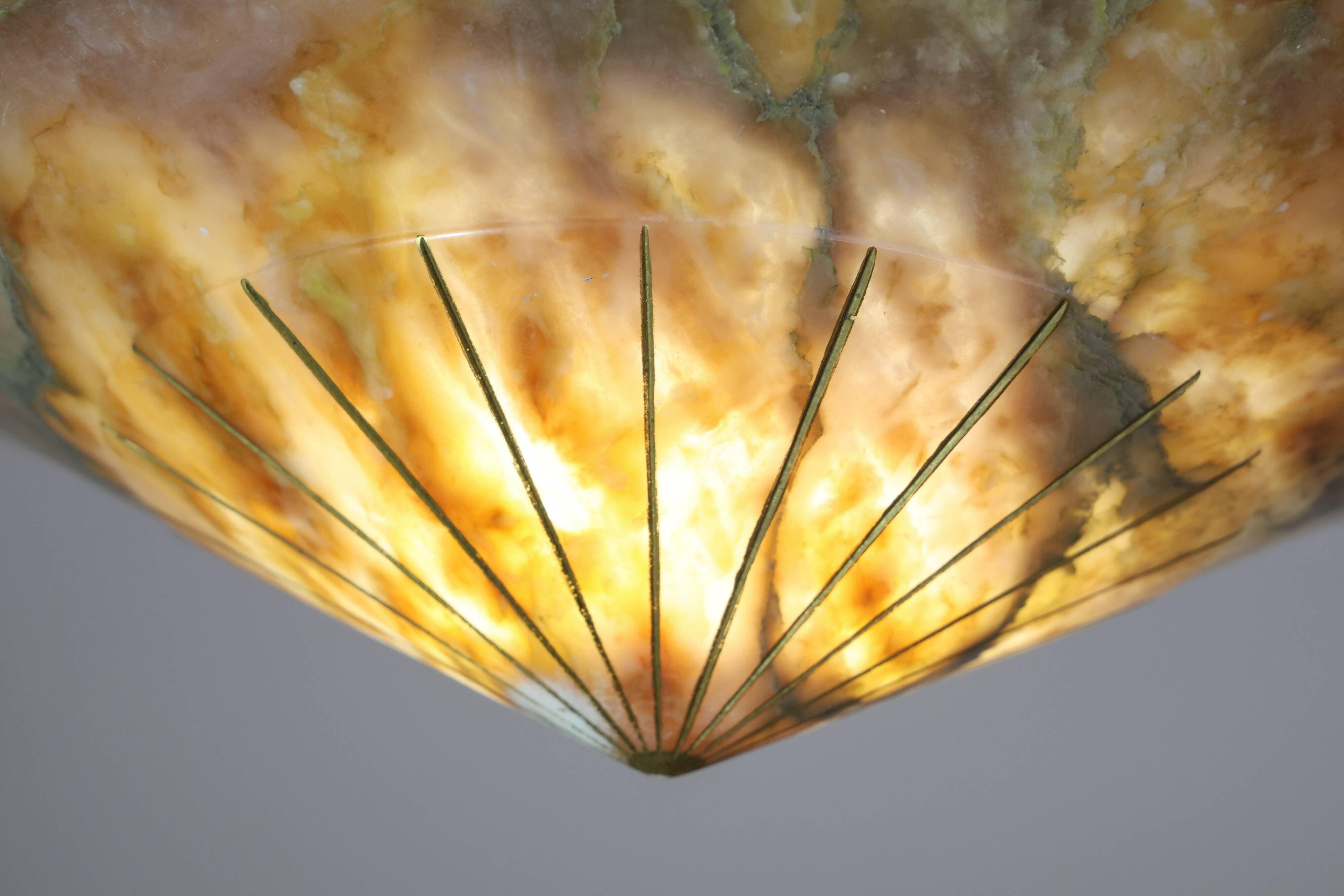Extra Large Antique Art Decò Liberty Alabaster Chandelier, 1940s