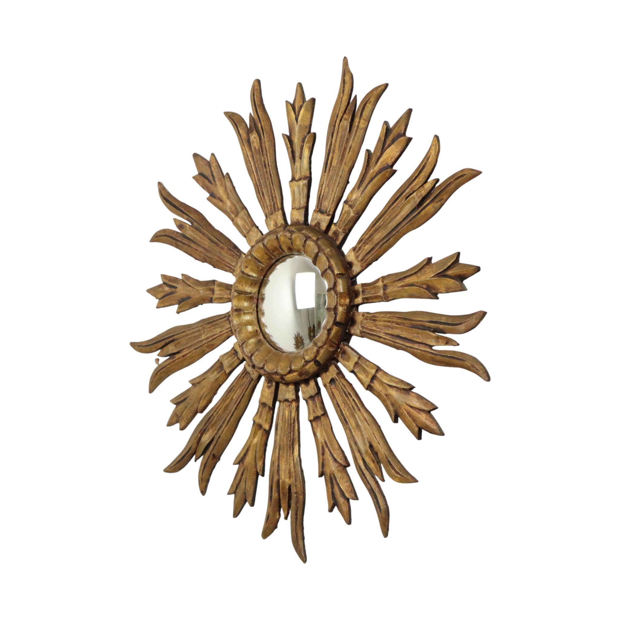 Old Wooden Sun Mirror Sunburst Mirror Gold Fifties 70cm