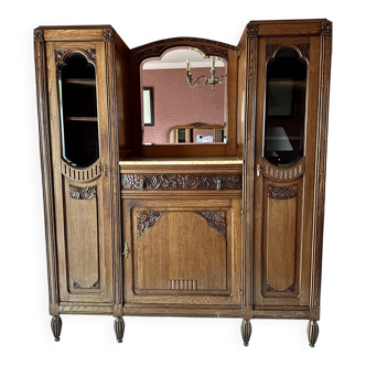 Grand buffet vaisselier art déco plateau marbre et miroir