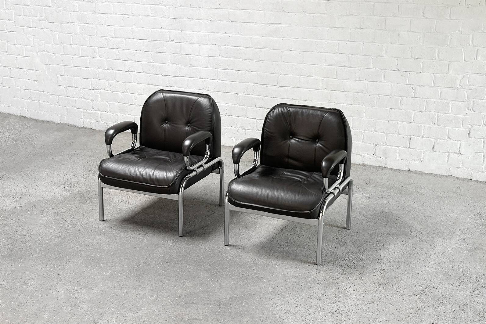Hans Eichenberger 'Eurochair' Leather Lounge Chairs for Girsberger, 1970s