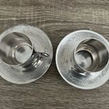 2 Gallia silver-plated cups and saucers with rooster and goat's head hallmarks, numbered