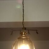 Lustre en laiton à segments de verre fumé, seconde moitié du XXe siècle