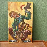 Clown musician, oil on canvas signed