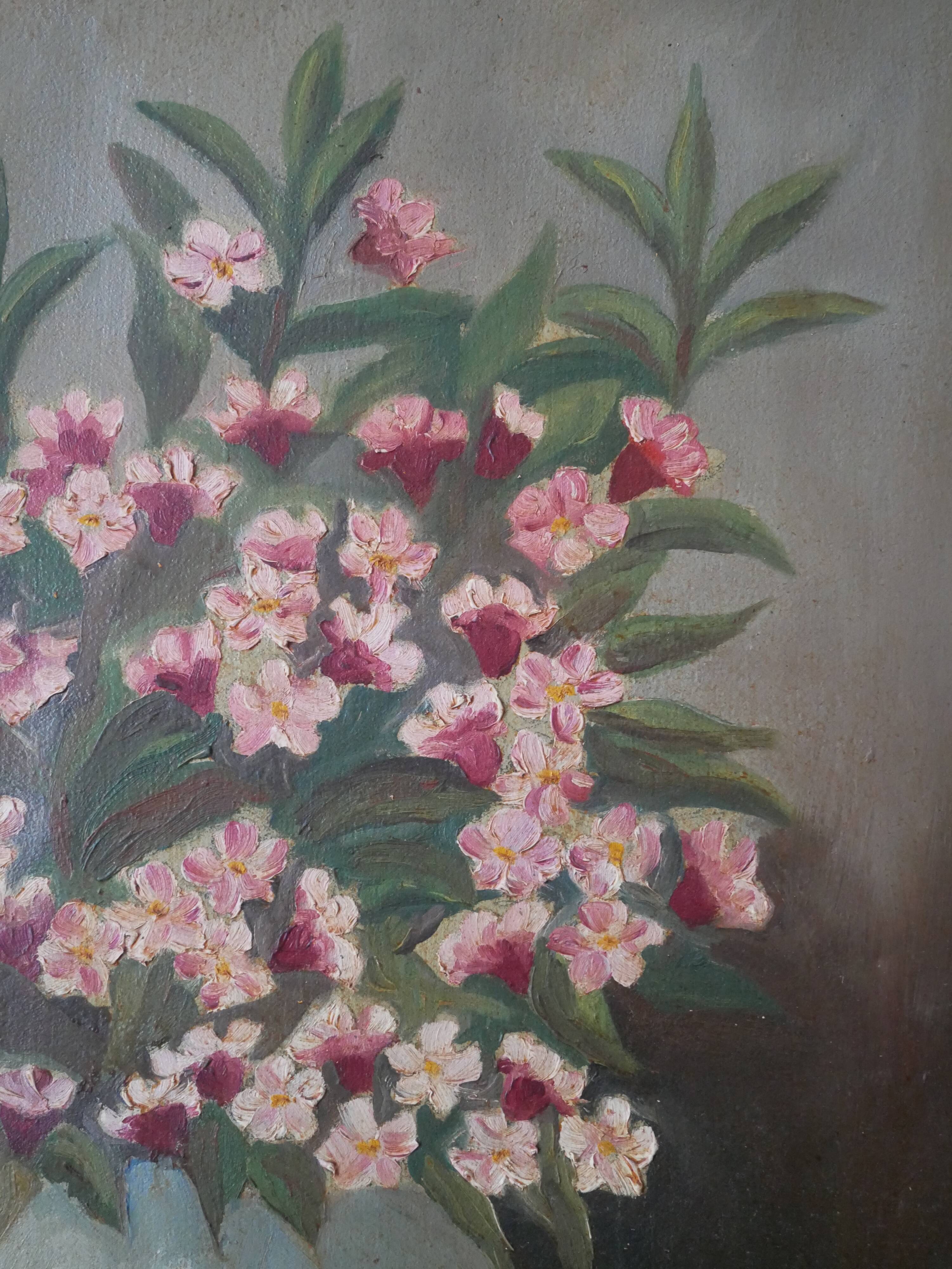 Oil painting on canvas still life bouquet of flowers bohemian countryside