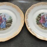 Lot of 8 plates plates pasta and enamels of limoges, decoration of gallant scenes 24.5 cm