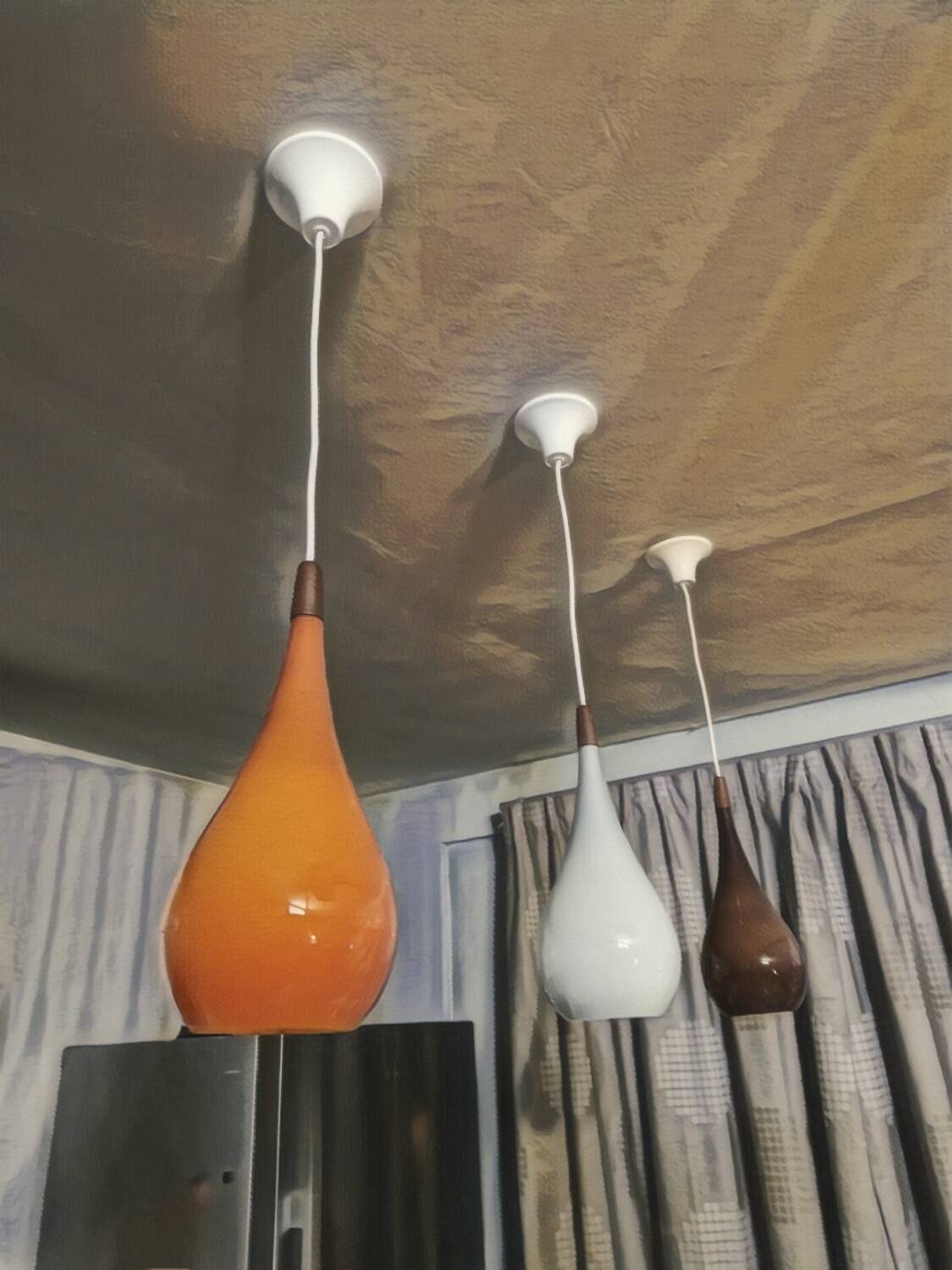 Scandinavian suspension trio Holmegaard 1960, opal glass blown.