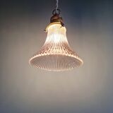 Suspension/baladeuse Art Déco en verre transparent rainuré, 1920-30 