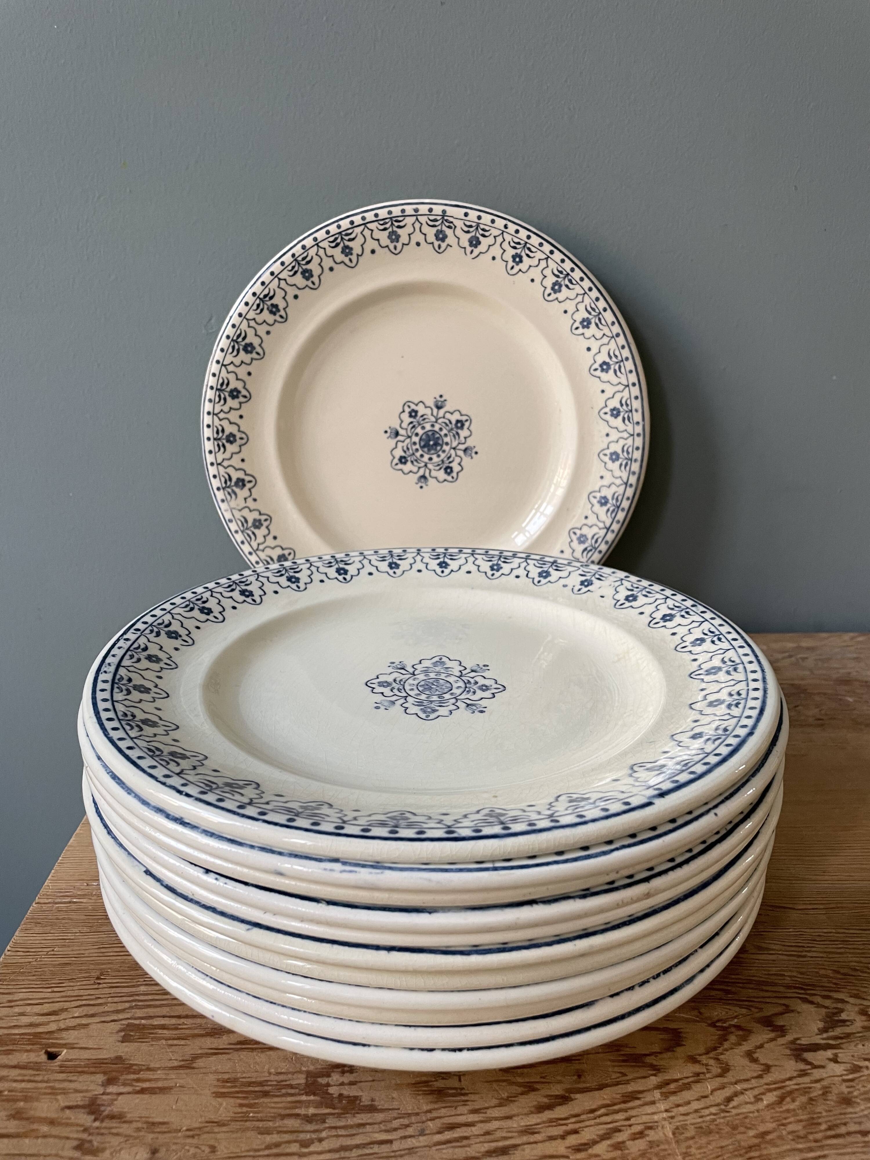 Series of 12 flat plates XIXth earthenware Terre de Fer Clairefontaine