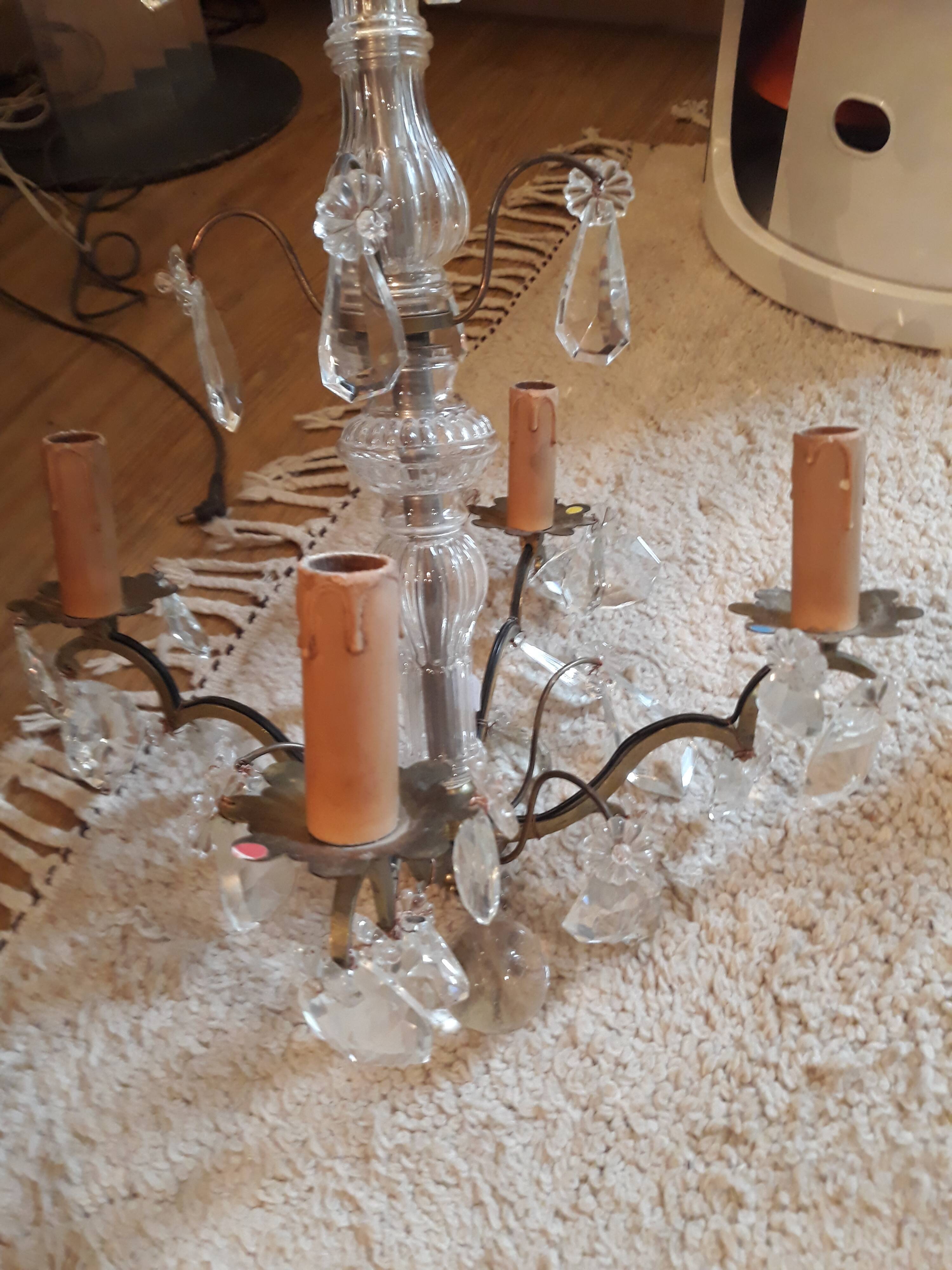 Ancient chandelier with stamps and brass 4 fires