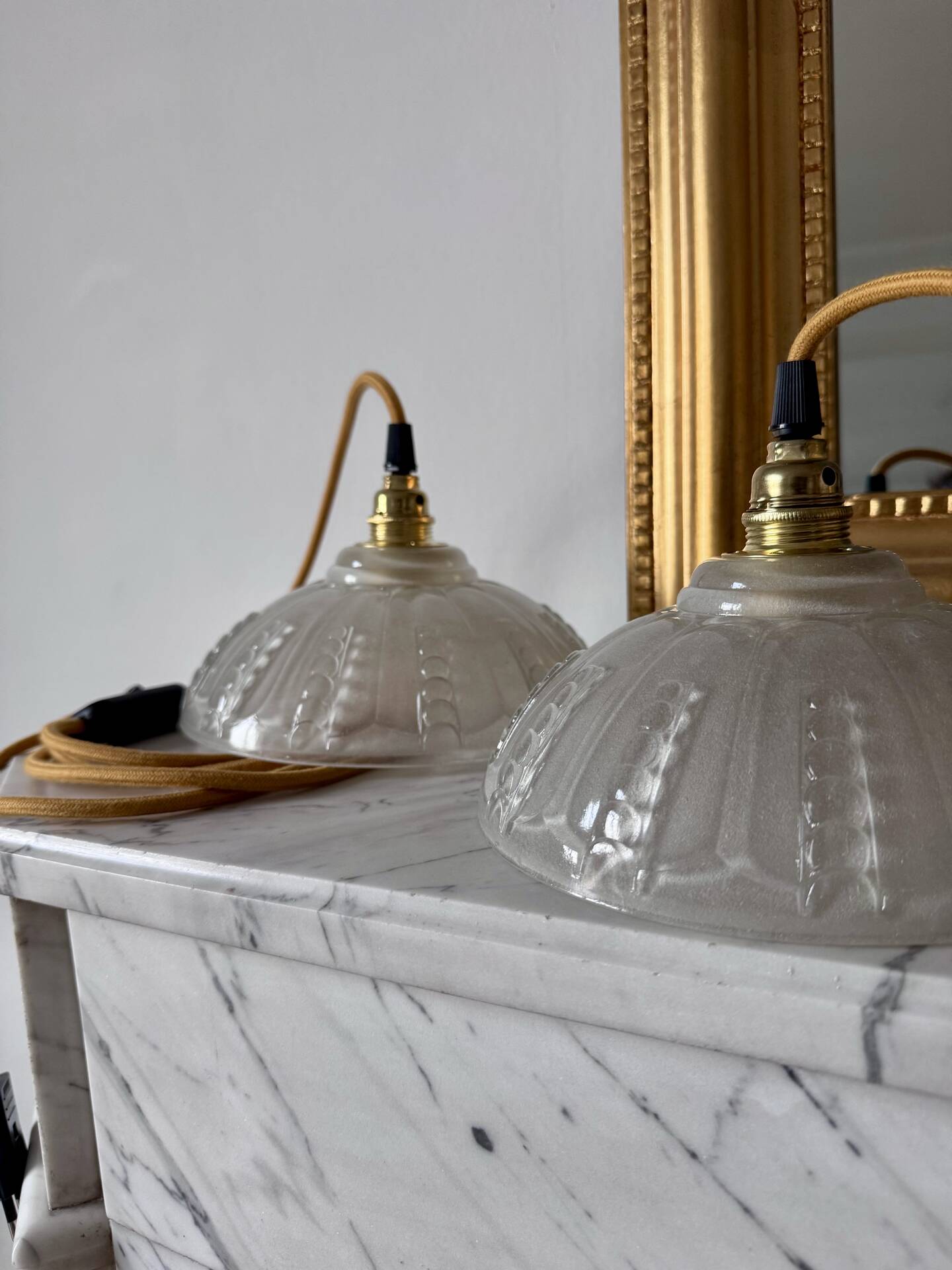 Pair of moulded glass light fixtures