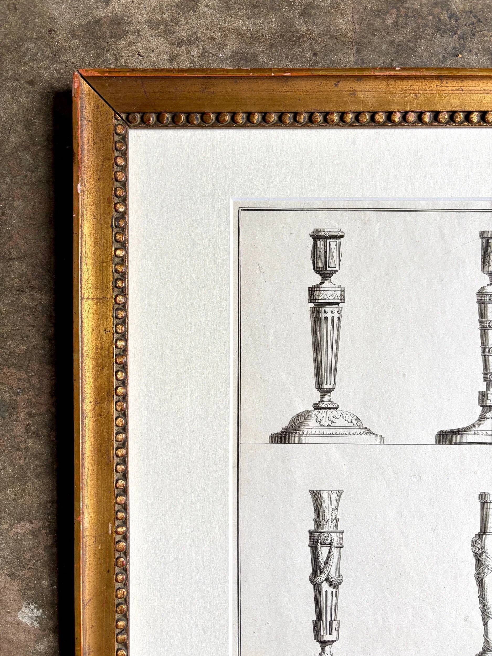 Framed engraving on the candlesticks by Jean-François Forty, late 18th century no. 2