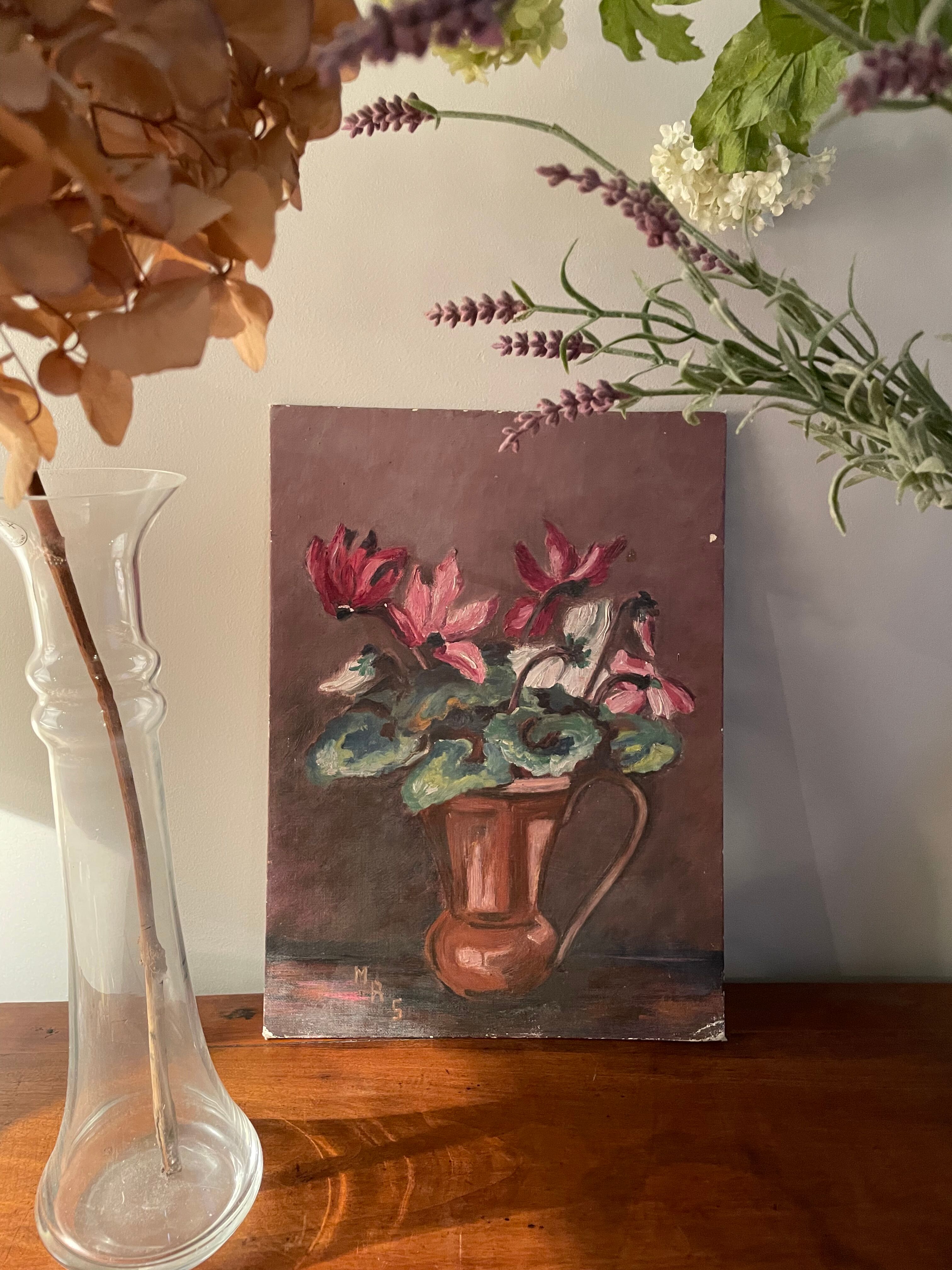 Ancient painting - Bouquet of cyclamens