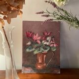 Tableau ancien - bouquet de cyclamens