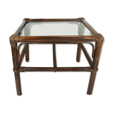 Table d'appoint du milieu du siècle des années 1970, table basse, verre en osier de bambou