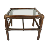 no 1 of 2: 1970s mid century SIDE TABLE coffee table bamboo wicker glass