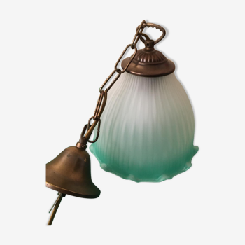 Old pendant light in white opaque glass and green gradient