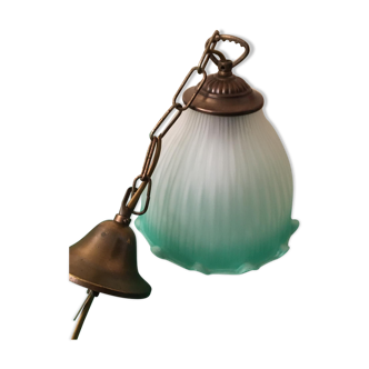 Old pendant light in white opaque glass and green gradient