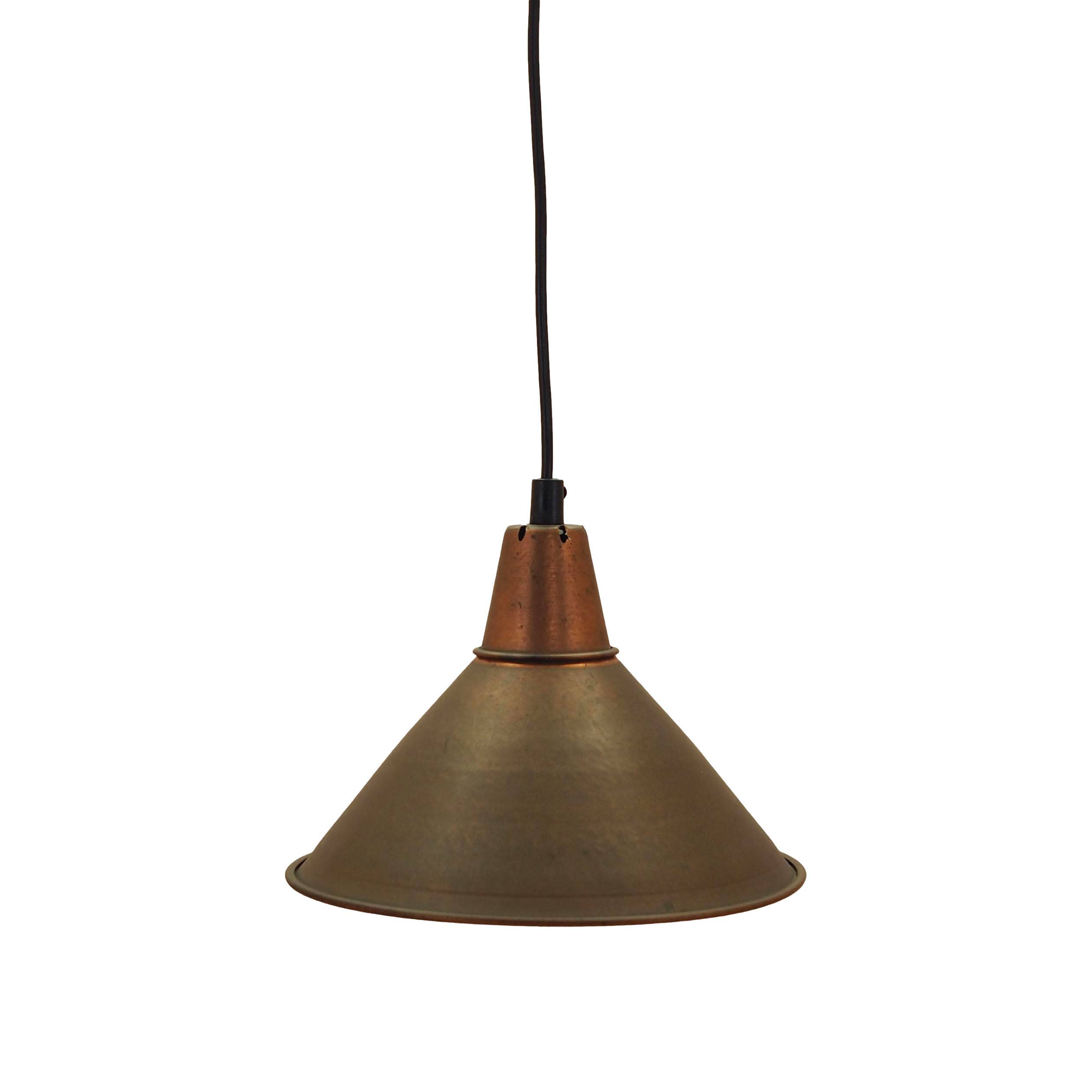 Danish Brass Pendant Lamp, Industrial Cone Shade, 1960s