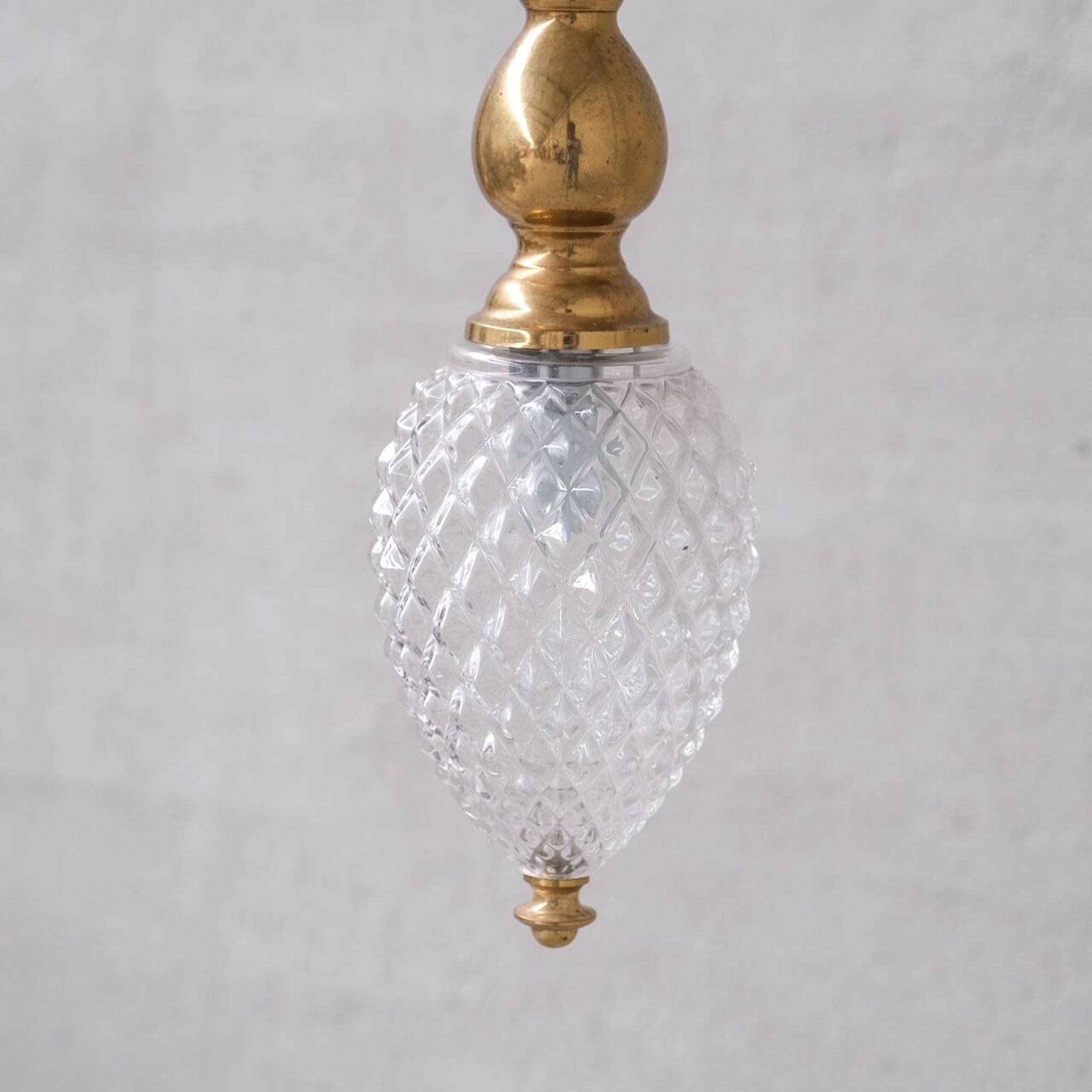 Mid-century brass and glass thin pendant light