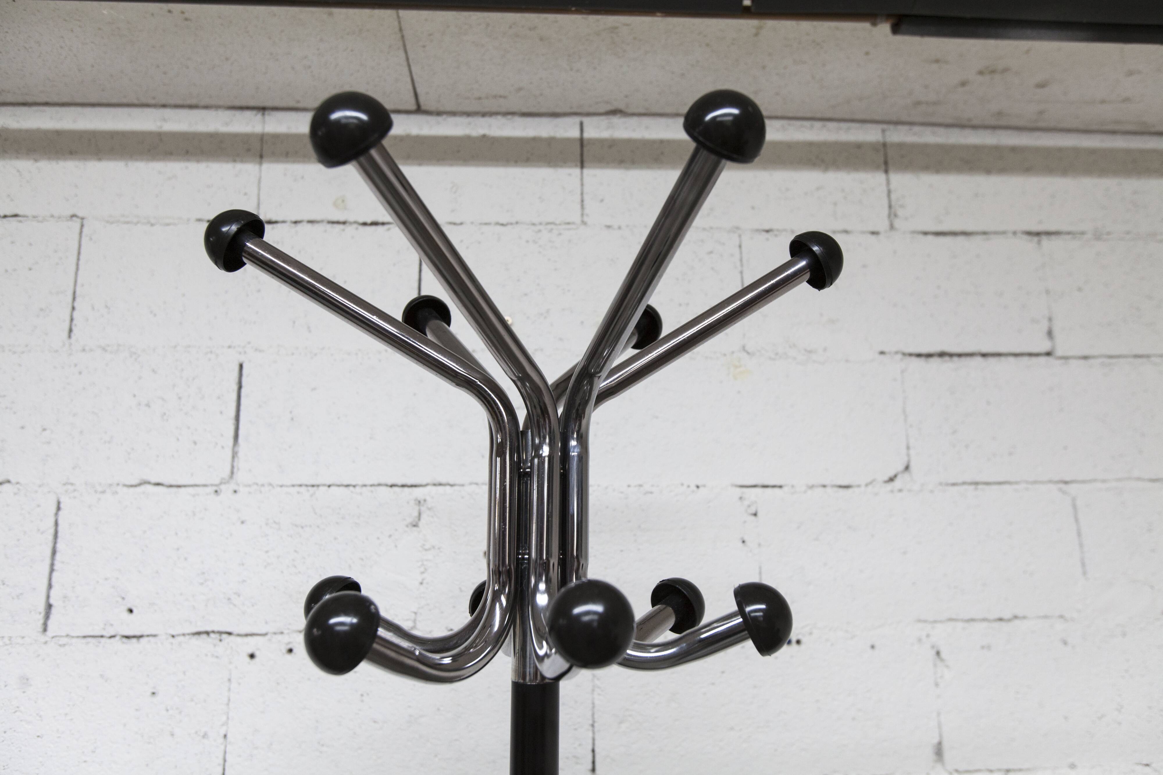 Portemanteau perroquet industriel 1970 porte parapluie et 12 patères 193cm