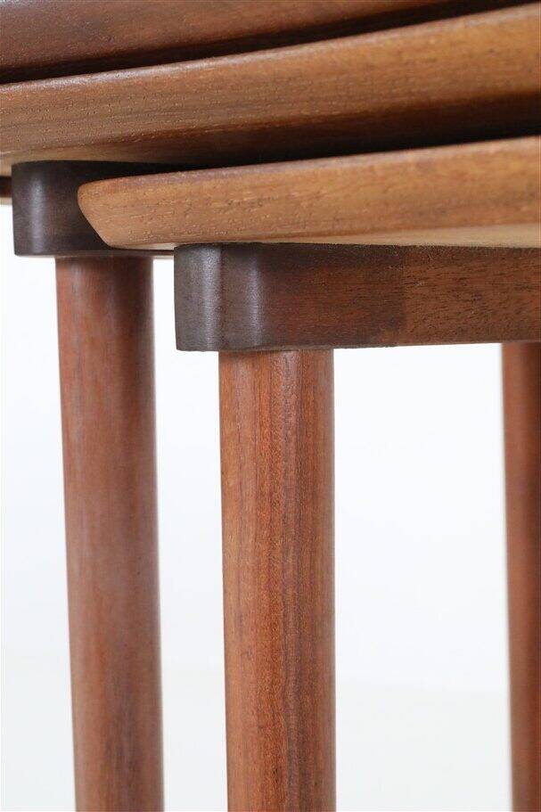 Set of 3 asymmetrical teak nesting tables / side tables / Mid Century Danish Modern Design / 1950s / 1960s