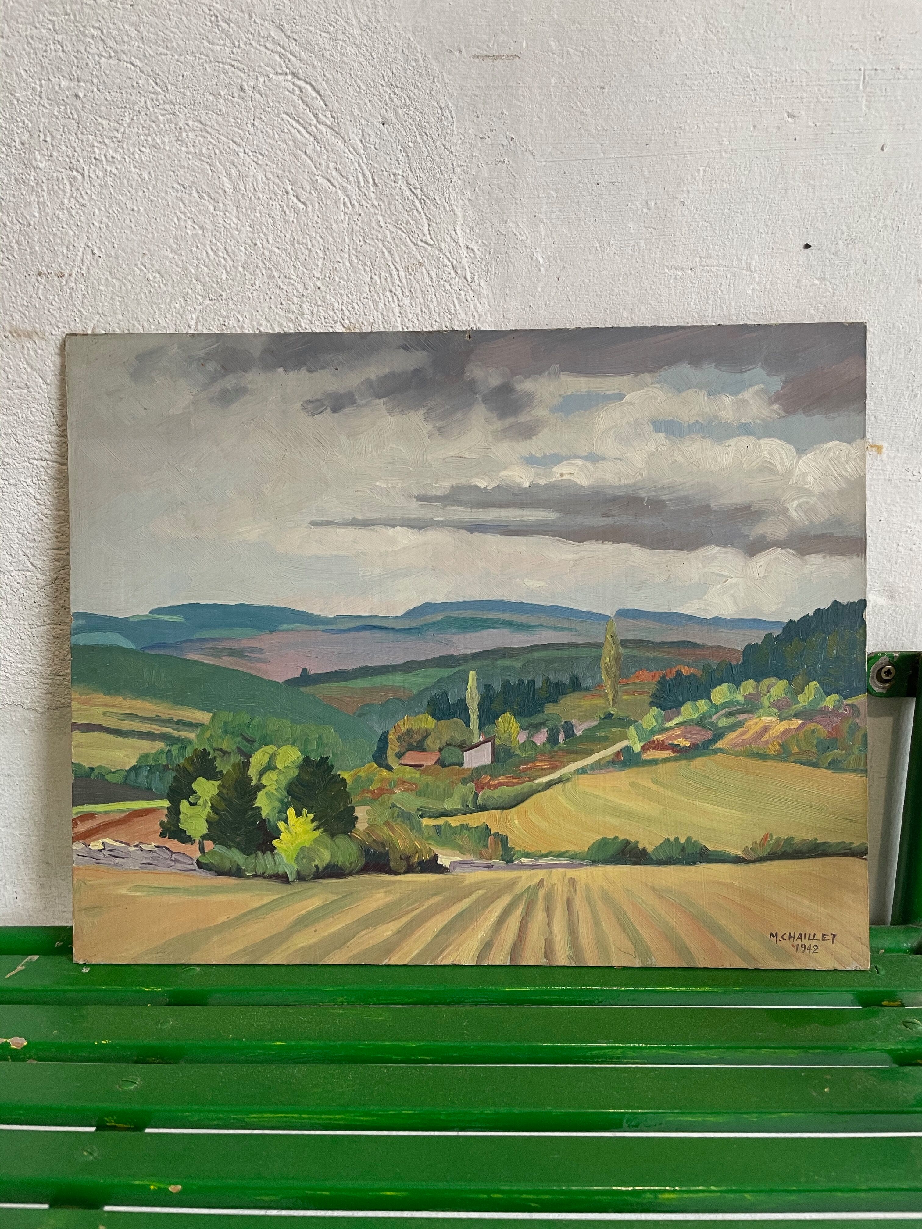 Painting oil landscape countryside 1942