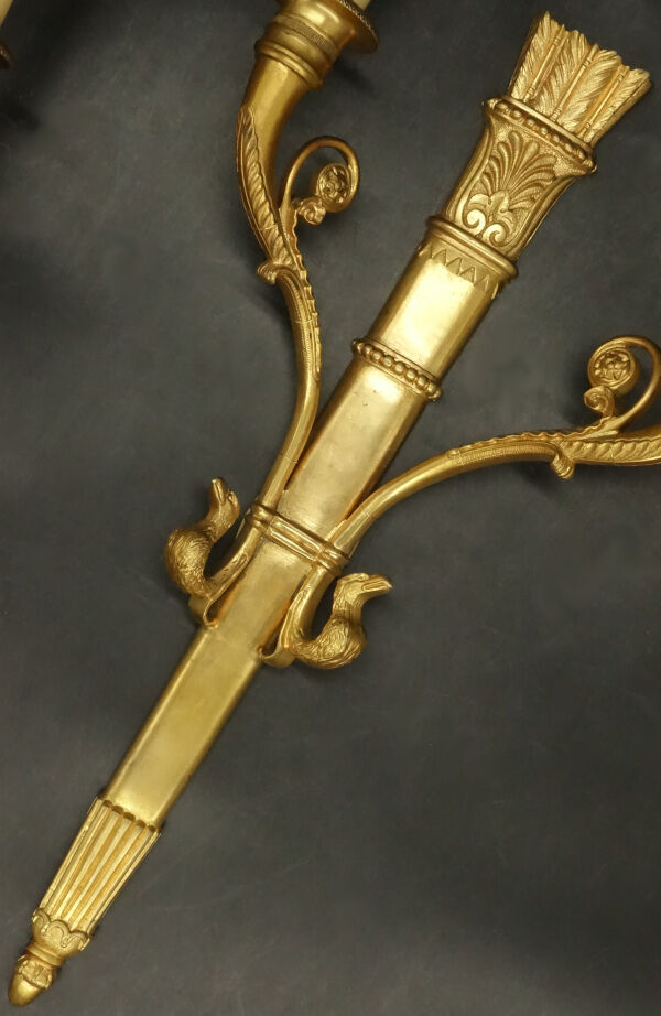 Pair of sconces with quiver and eagle heads style Restoration of the nineteenth