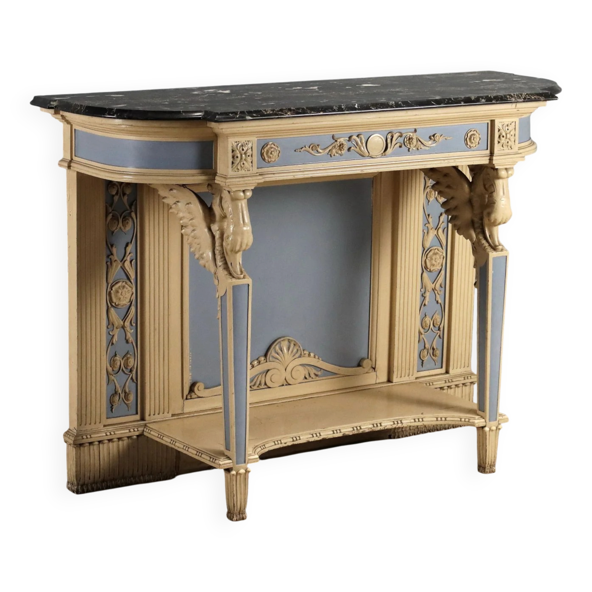 Console ancienne de style néoclassique en bois sculpté, XIXe siècle