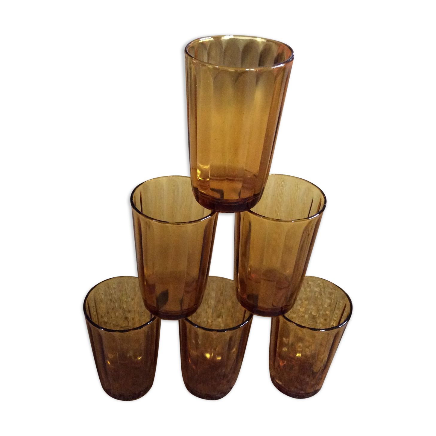 Series of 6 amber glasses