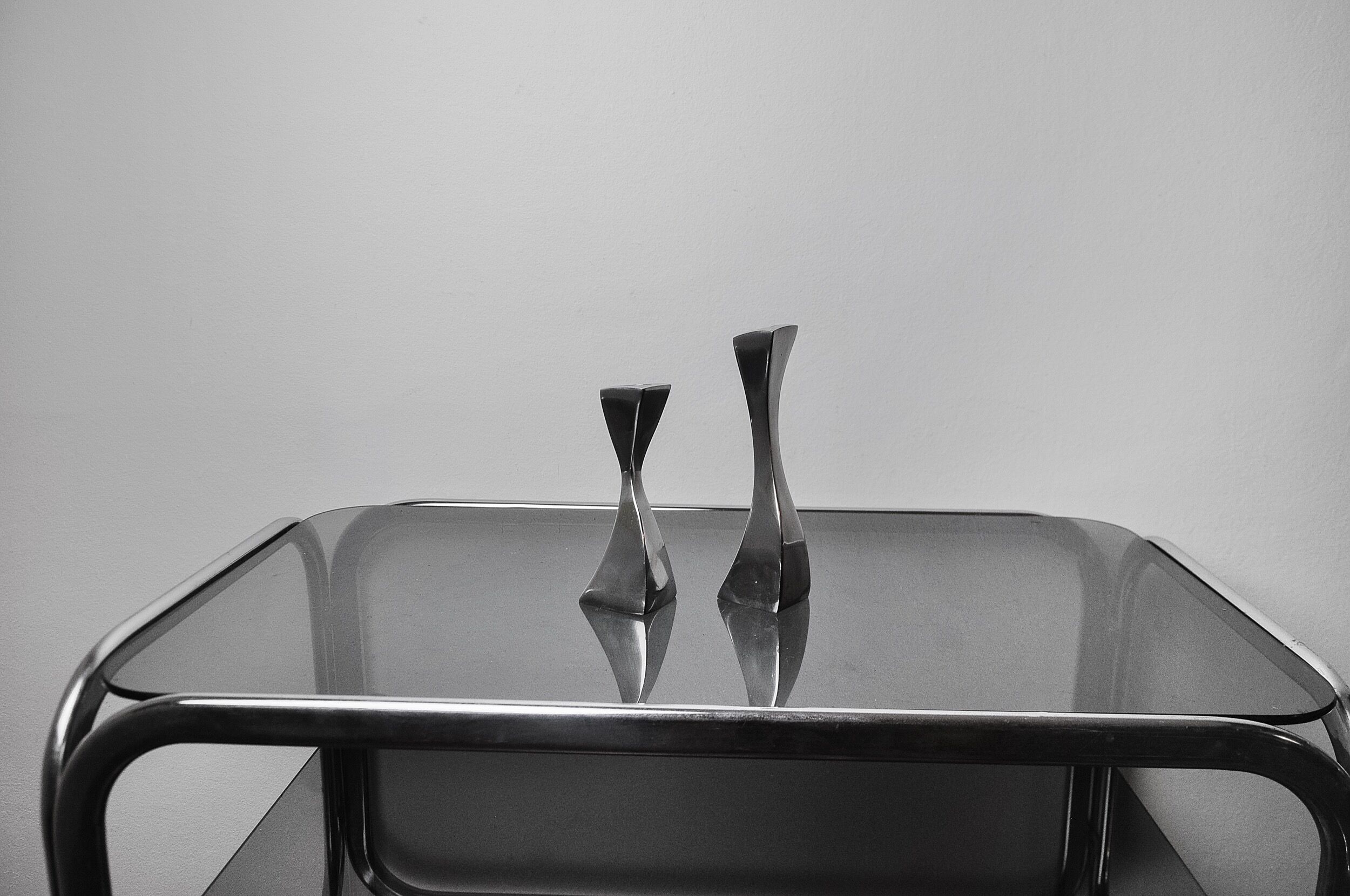 Pair of Swan candlesticks by Matthew Hilton, England, 1980