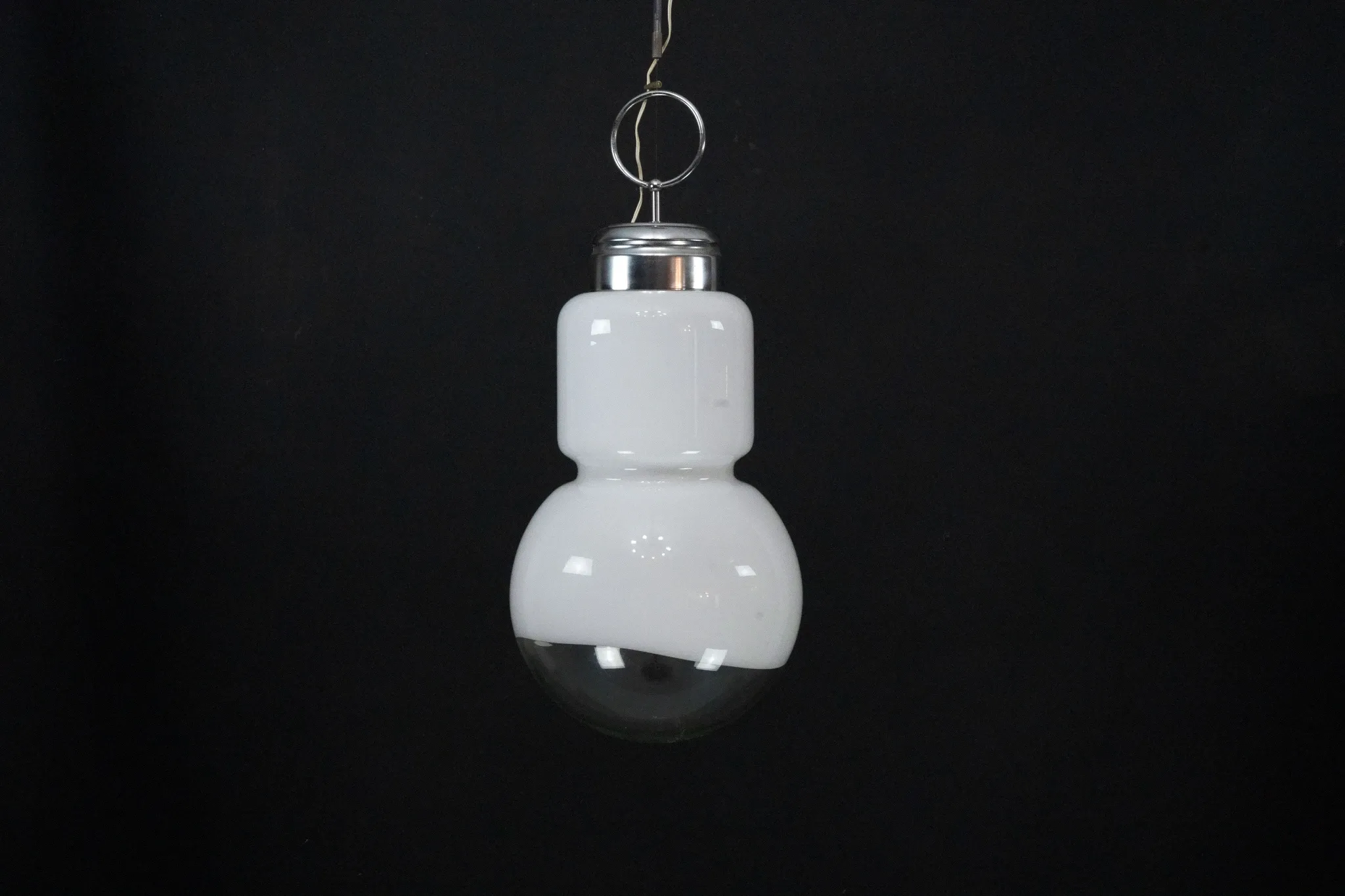 Vintage Mazzega space age chandelier in chrome and murano glass. Italy 1960