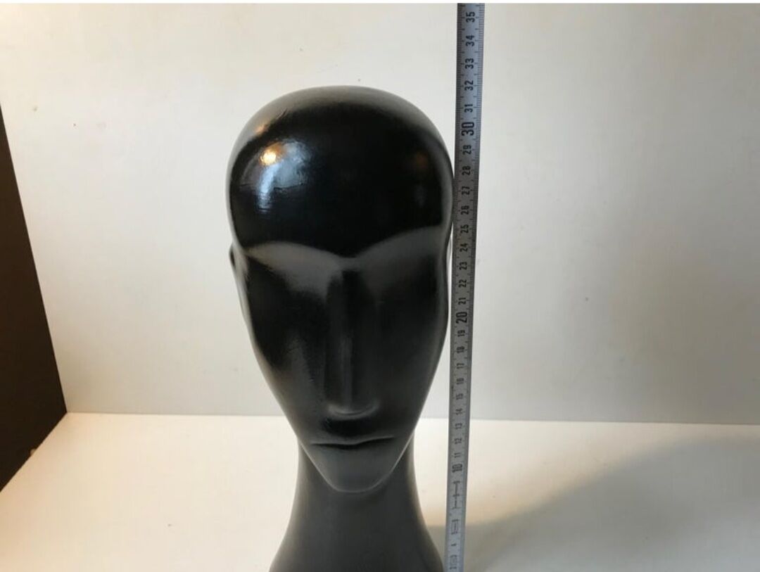 Modernist black ceramic sculpture – stylised head – 1960s