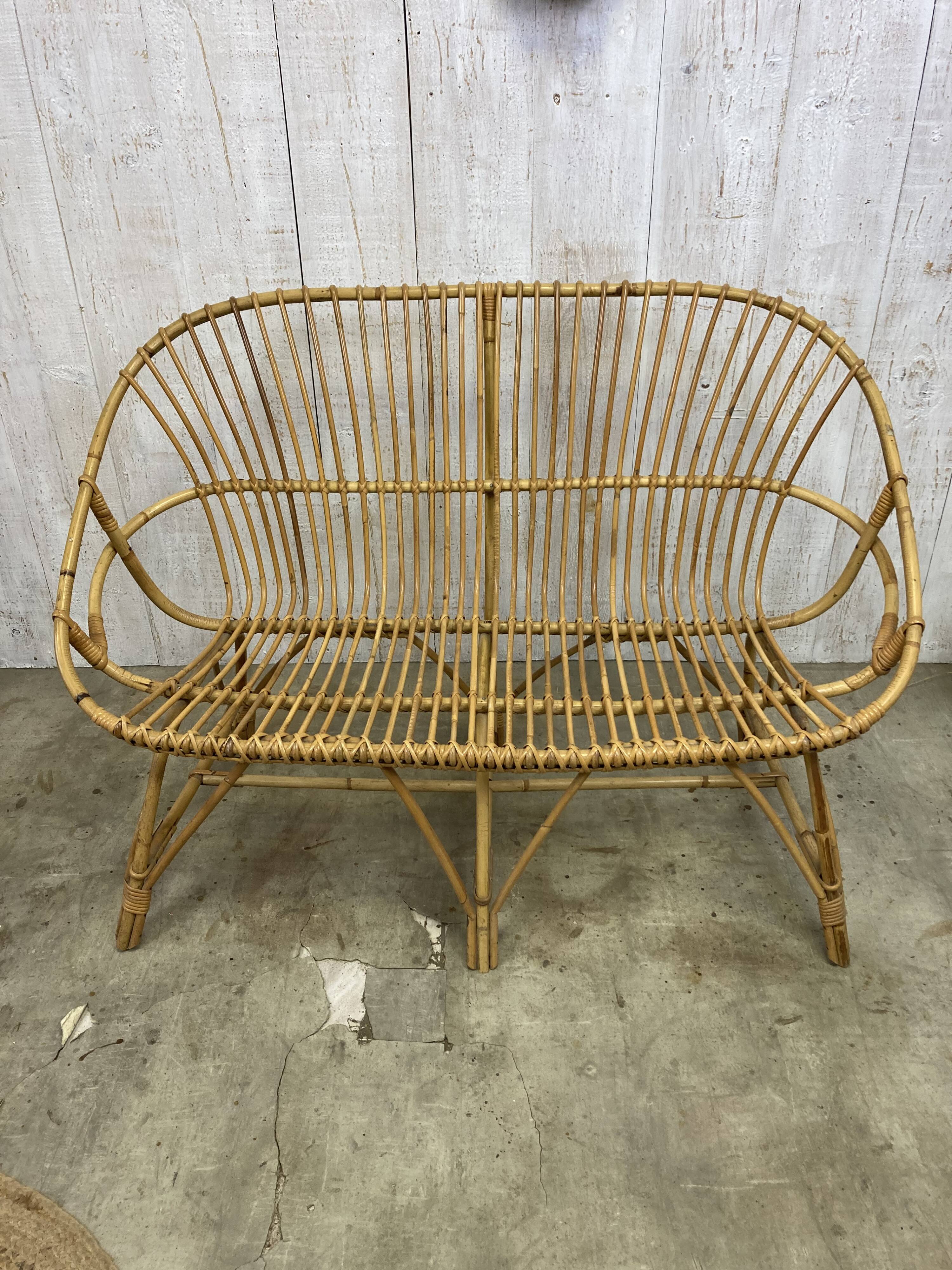 Vintage rattan bench