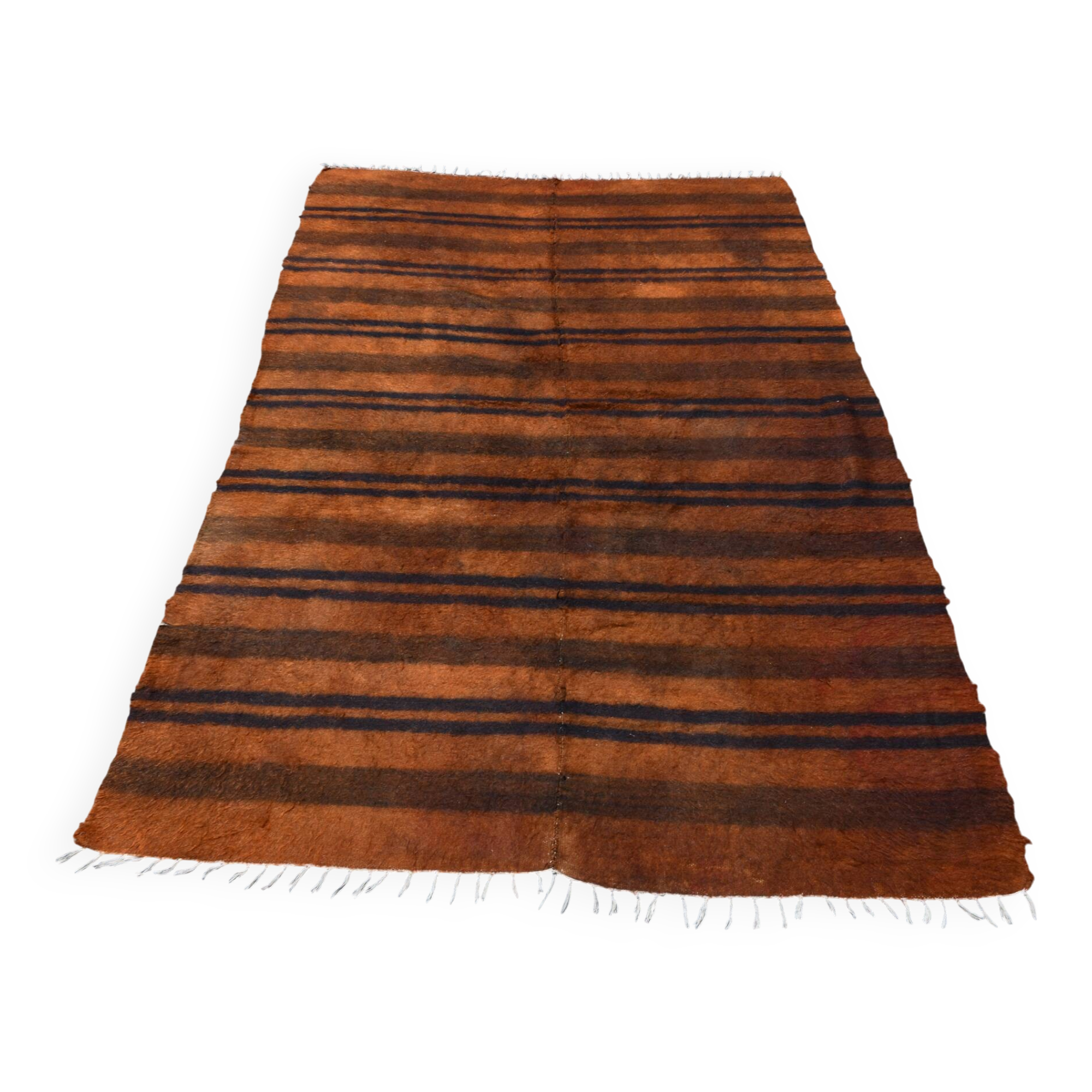 Vintage Moroccan Wool Rug, Minimalist Striped Berber Rug, 146x220