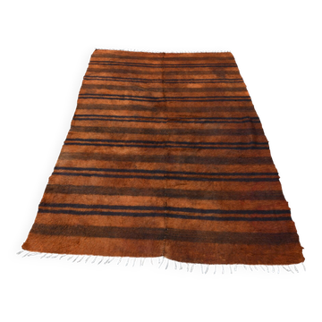 Vintage Moroccan Wool Rug, Minimalist Striped Berber Rug, 146x220