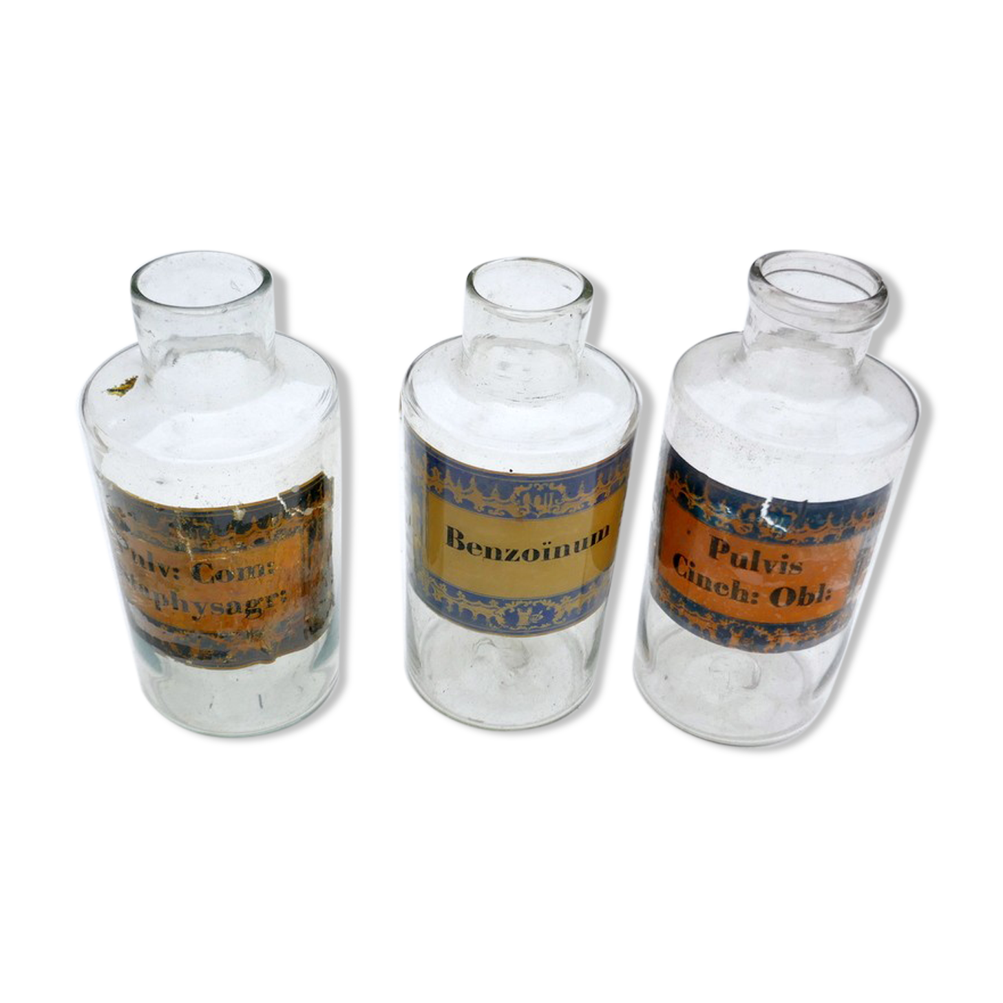 3 apothecary jars, antique blown glass pharmacy