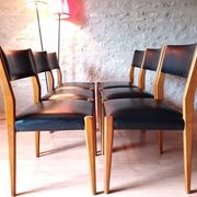 6 chaises scandinave teck et skaï vintage 1960